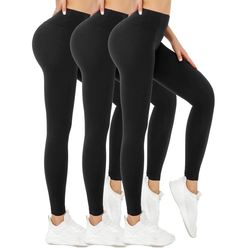 3 Pack Super Soft High Waisted Tummy Control Leggings For Women, Solid Color Workout Yoga Running Pants