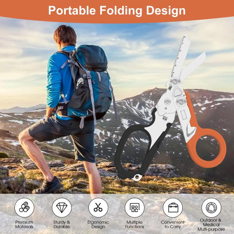 6 in 1 Multifunctional Tactical Scissors with Sheath, 1 Set Multipurpose Scissors with Screwdriver, Portable Scissors for Outdoor Camping Hiking