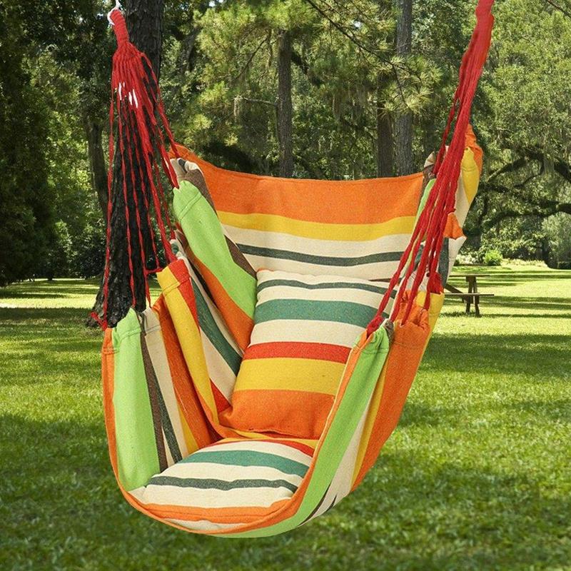 Striped Print Hammock Chair without Cushion and Throw Pillow, Outdoor Portable Comfortable Breathable Hammock Chair with Storage Bag for Camping, Picnic, Camping Essentials, Hammock, Outdoor Furniture, Room Chair