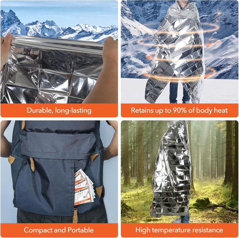 6 Pack Emergency Mylar Blanket, Emergency Blanket Space Blanket Survival Rescue Insulating Reflective foil kit Outdoors Hiking Camping Blanket Perfect for Outdoors, Hiking, Camping Survival