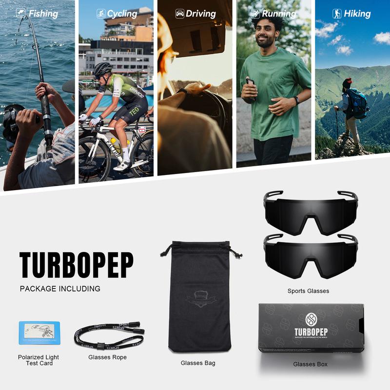 TURBOPEP Polarized Sports Sunglasses for Men and Women, Fishing, Baseball, Running, Cycling, Mountain Bike Sunglass, UV Protection