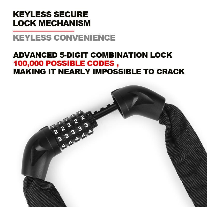 Bicycle Chain Lock, Waterproof & Anti-theft Bicycle Chain Lock, 5 Digits Combination Lock For Scooter Bike Motorcycle