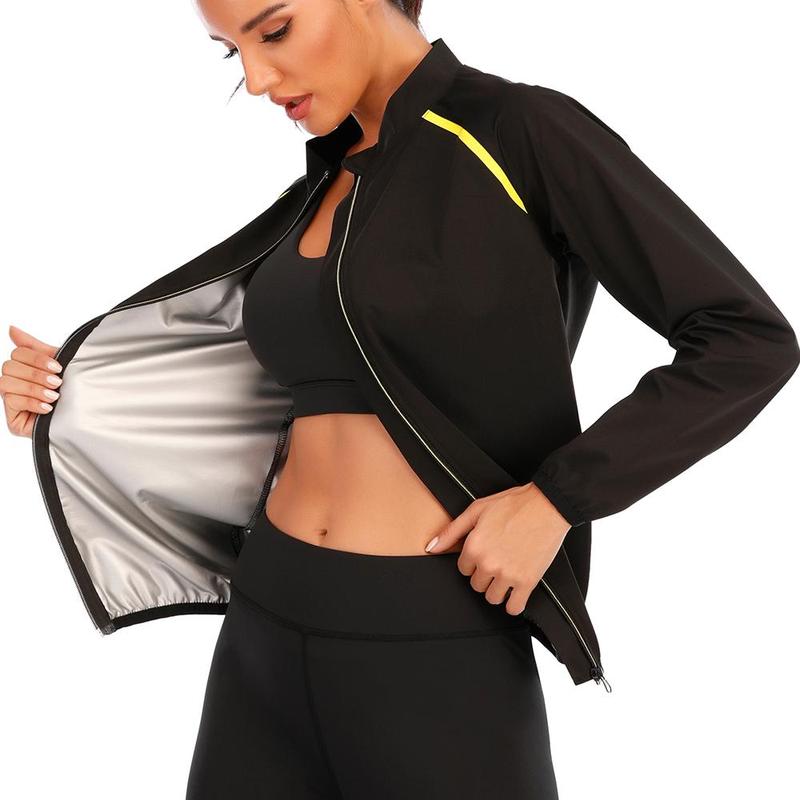 Sauna Suit Women Workout Sweat Waist Trainer Long Sleeve Womens Jacket for Fitness Running,Ladies Sportswear for All Seasons