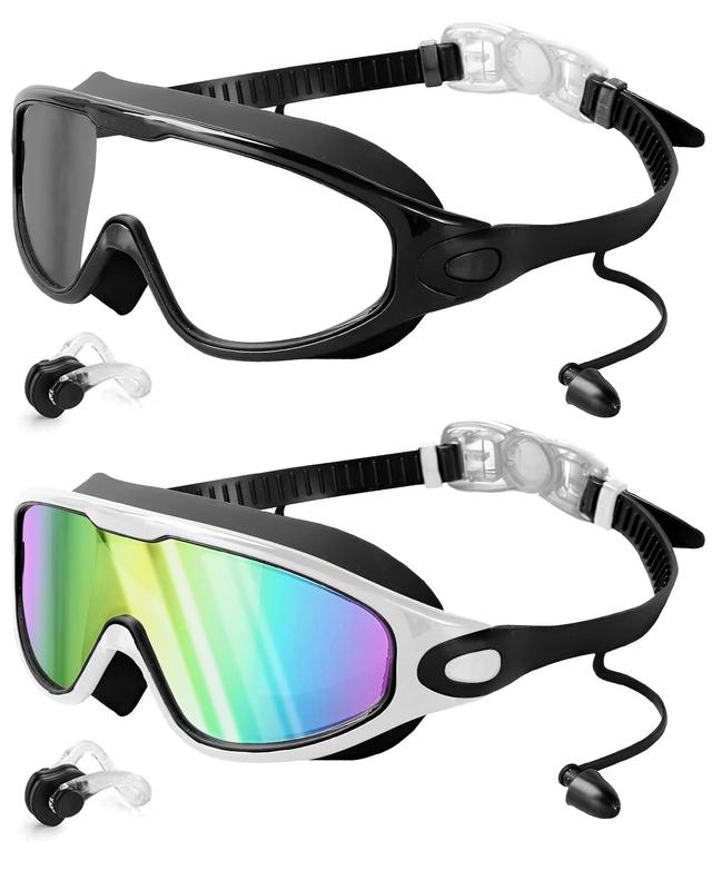 Swim Goggles 2 Pack, Wide View Anti Fog & UV Swimming Goggles, No Leaking Goggles Swimming Adult Men Women