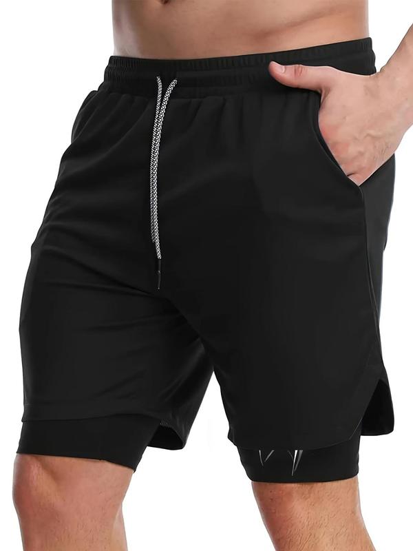 Men's 2 In 1 Spider Print Drawstring Waist Sports Shorts, Casual Regular Fit Pocket Track Shorts for Summer, Gym Shorts, Sport & Outdoor Clothing For Gym Workout Running