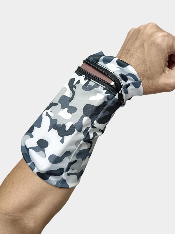 Camo Print Sports Wrist Bag, Zipper Design Portable Sports Wrist Pouch For Running Cycling Outdoor Activities