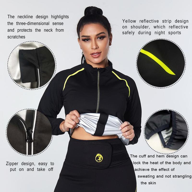 Sauna Suit Women Workout Sweat Waist Trainer Long Sleeve Womens Jacket for Fitness Running,Ladies Sportswear for All Seasons