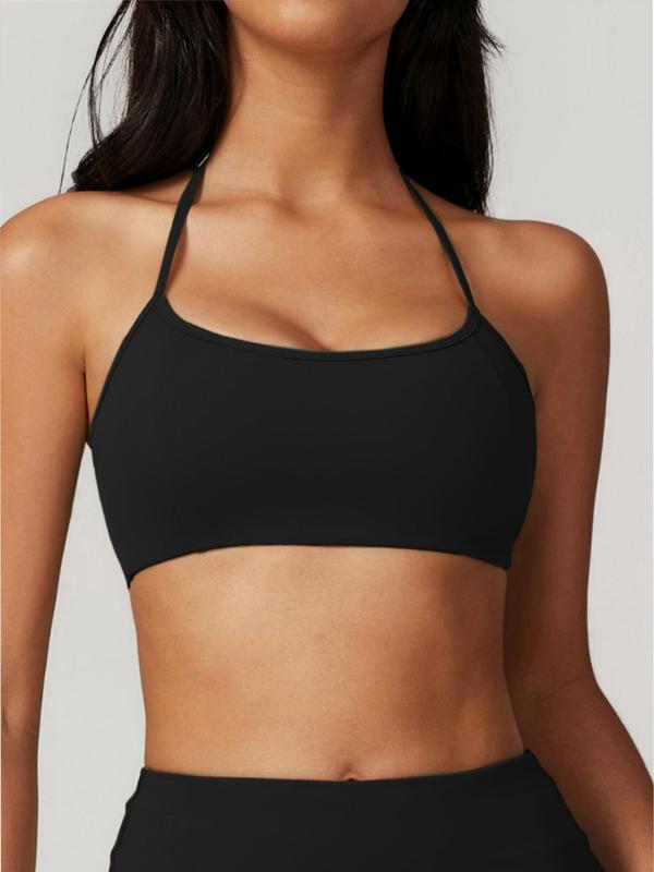 Women's Solid Backless Halter Neck Sports Bra, Gym Clothing, Lingerie for Women, Lingerie Outfit, Breathable Comfortable Wireless Sports Bra for Fall, Ladies Sportswear for Indoor Outdoor Wear Top