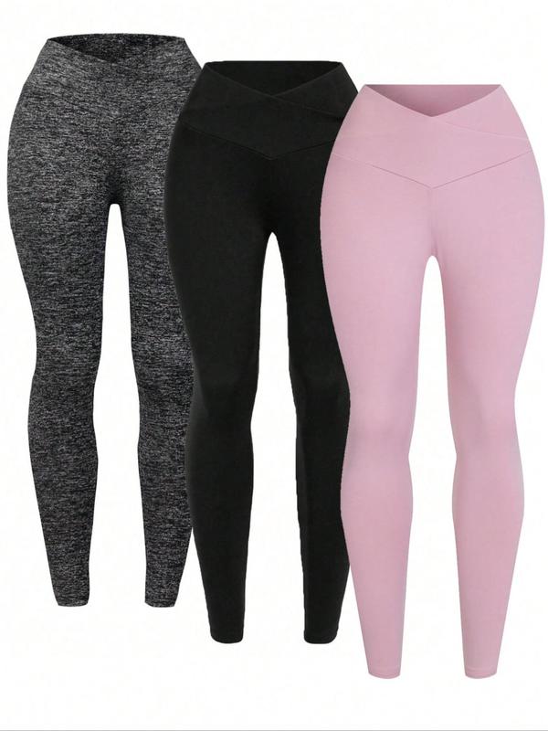 Women's Solid Color High Waist Sports Leggings, Casual Comfy Breathable Skinny Pants for Yoga Gym Workout Running, Ladies Sportswear for Spring & Fall