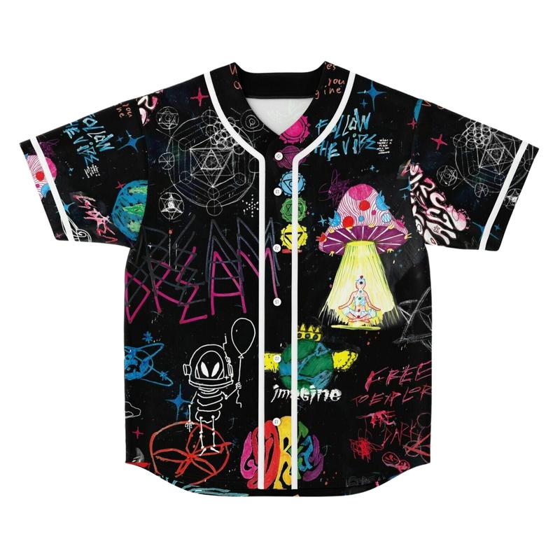 DJ LSDream Mushroom Rave Baseball Jersey, EDM Festivals 2024 Thin Button Down Shirt, Peace Love And Wubz Outfit Ideas For Rave Lovers, Game Day Outfits, Gift For Fan