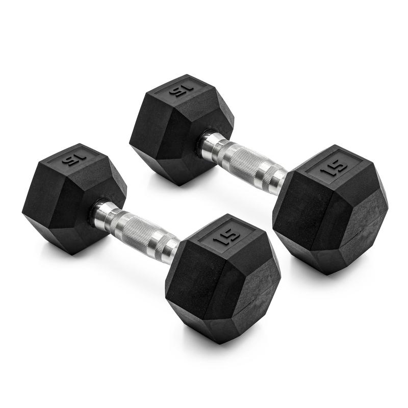 CAP Barbell, 15lb Coated Rubber Hex Dumbbell, Pair