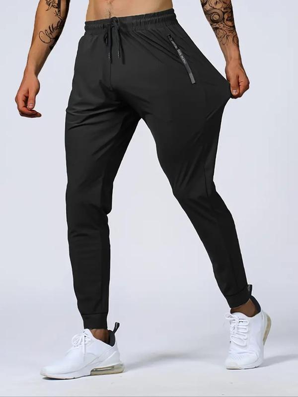 Men's Solid Drawstring Waist Pocket Jogger Pants, Regular Fit Casual Comfy Breathable Quick-drying Trousers for Summer, Men's Bottoms for Daily Wear