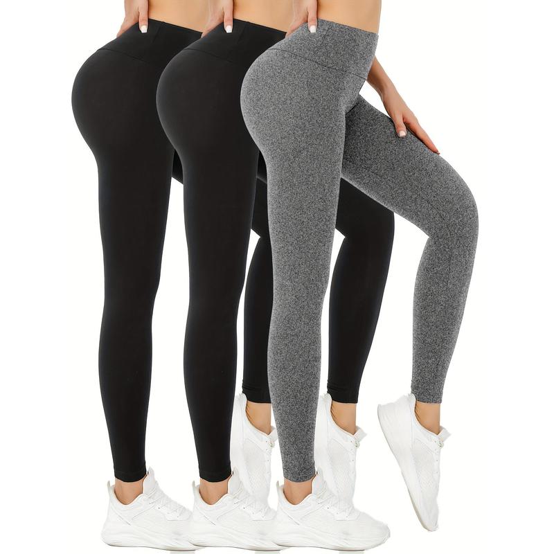 3 Pack Super Soft High Waisted Tummy Control Leggings For Women, Solid Color Workout Yoga Running Pants