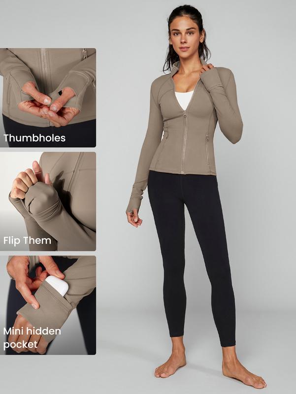 GLOWMODE FeatherFit Slim-It Streamline Performance Secure Pockets Zip Up Jacket Low Impact Yoga Daily Fall