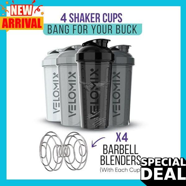 -4 PACK- 28 oz Protein Shaker Bottle for Protein Mixes - 4x Wire Whisk | Leak Proof Shaker Cups for Protein Shakes | Protein Shaker Bottle Pack | Protein Shake Cup