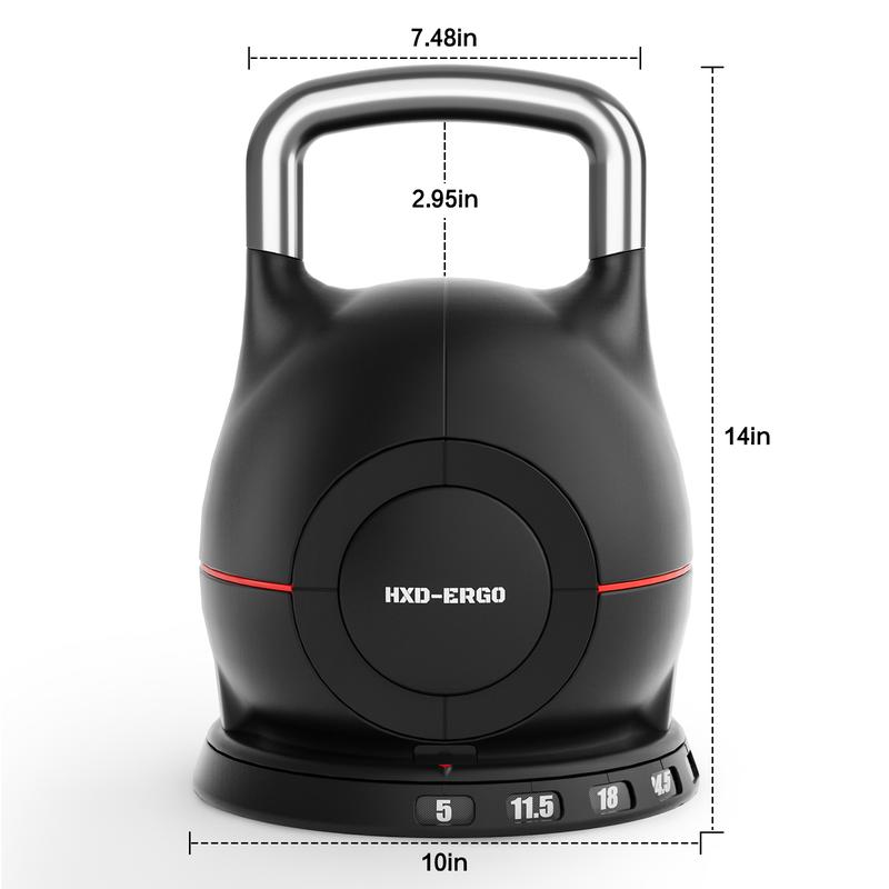 HXD-ERGO-Adjustable Kettlebell Weight Set - Quickly Adjusts 7 Weights (5lb-44lb) - Ergonomic Kettlebell Sets for Home Gym