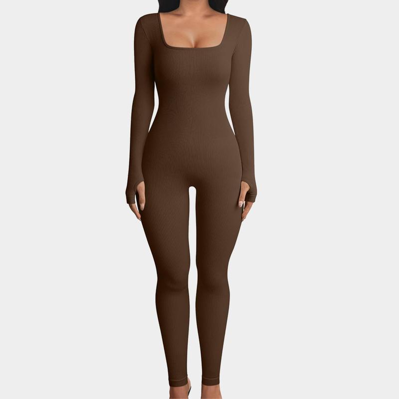 GQF Women's   Ribbed Long Sleeve Sport Jumpsuits3306[comfort shaping sculpting confidence-boosting belly-control bodysuit and shapewear]