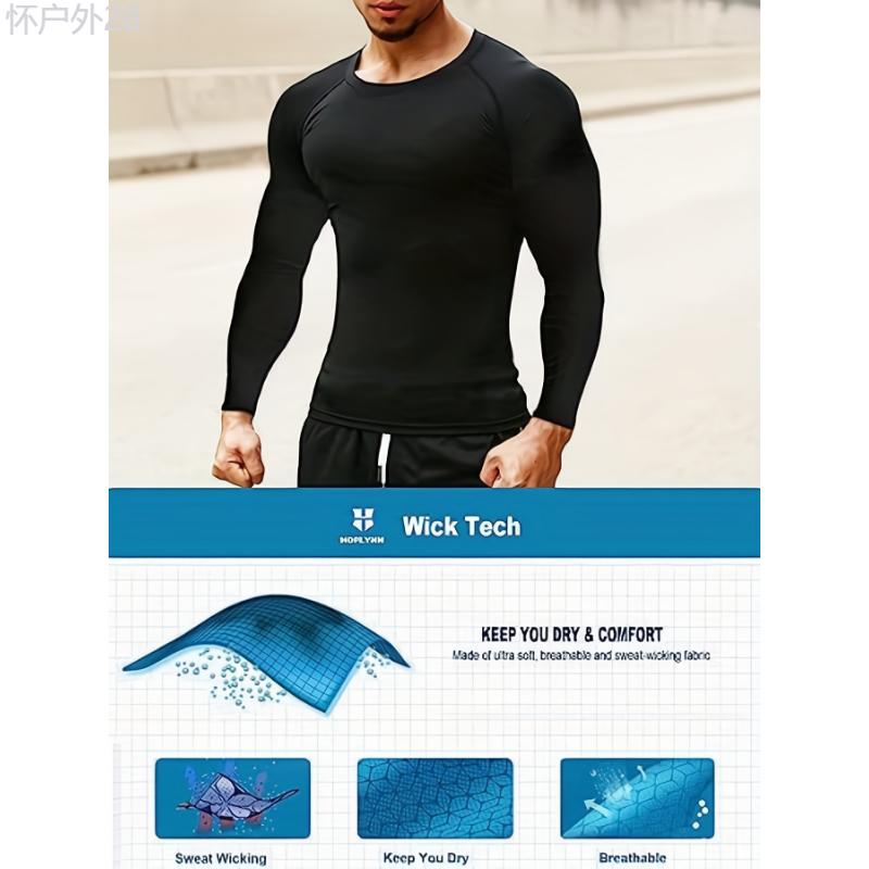 5pcs set Premium Long Sleeve Compression Shirts for Men - Moisture-Wicking, Thermal, Quick-Drying, Breathable, Athletic Base-Layer Undershirt for Cold Weather Sports, Workout, Fitness, and Outdoor Activities - Soft, Stretchy, and Comfortabl