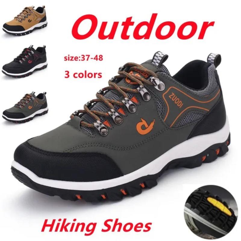 Men's Outdoor Sports Shoes Casual Leather Sneakers Breathable Waterproof Camping Shoes Anti-slip Shock Absorption Hiking Shoes