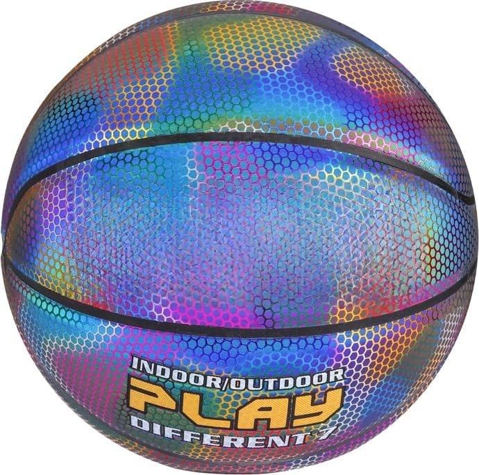 NightPlay Reflective Basketball Size 7 - Cool Holographic Glow Basketball for Night Game, Ideal Gift for Boys Girls 10-14 Year Old, Cool Teen Toys