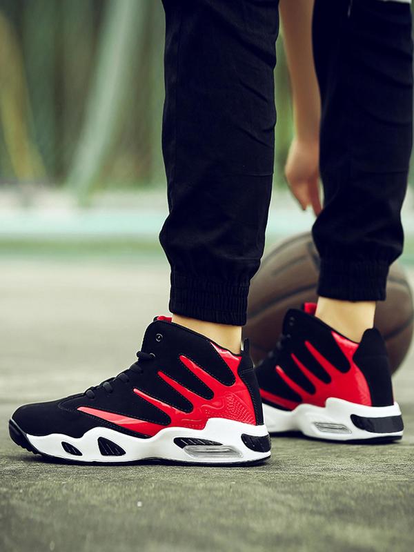 Men's Colorblock Lace Up Front Basketball Shoes, Lightweight High Top Outdoor Sports Sneakers, Athletic Shoes, Gym Shoes, Fall Running Shoes, Back To School Outfits