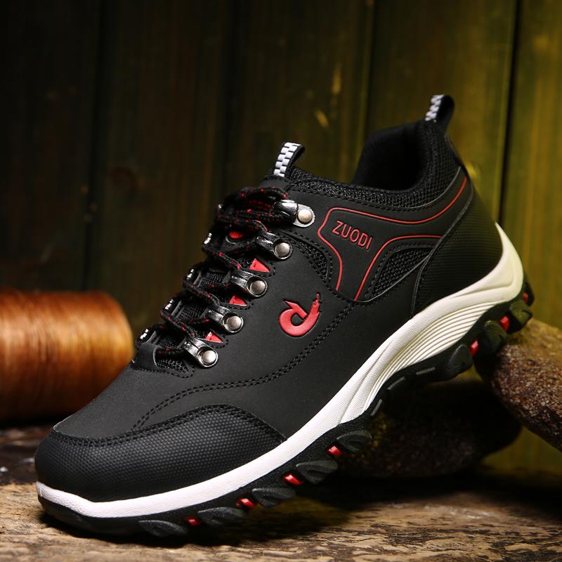 Men's Outdoor Sports Shoes Casual Leather Sneakers Breathable Waterproof Camping Shoes Anti-slip Shock Absorption Hiking Shoes