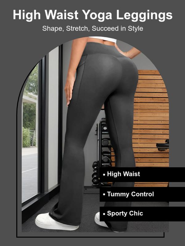 Women's Solid High Waist Pocket Sports Leggings, Breathable Comfortable High Stretch Yoga Leggings, Ladies Sportswear for Indoor Outdoor Wear, Tummy Control