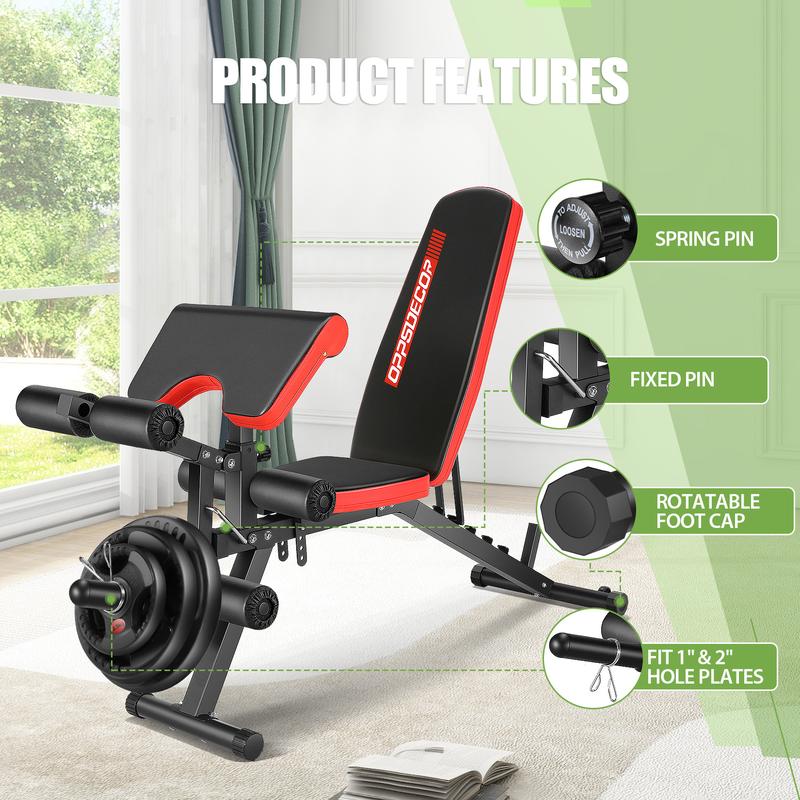 OPPSDECOR Olympic 900LBS Adjustable Weight Bench Press with Leg Extension and Preacher Curl Pad for Home Gym（Barbell and weights not included）