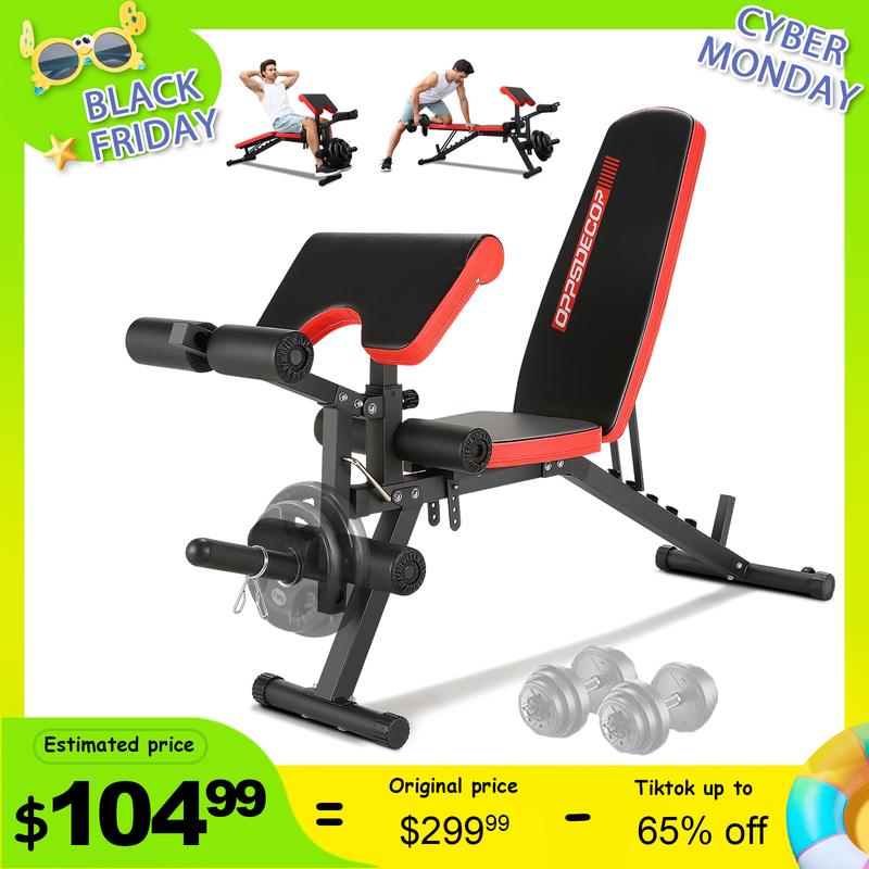 OPPSDECOR Olympic 900LBS Adjustable Weight Bench Press with Leg Extension and Preacher Curl Pad for Home Gym（Barbell and weights not included）