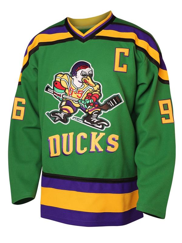 Men's Cartoon Duck & Letter Patched Sports Ice Hockey Jersey, Vintage Loose V Neck Long Sleeve Sports Sweatshirt, Casual Sportswear for Training