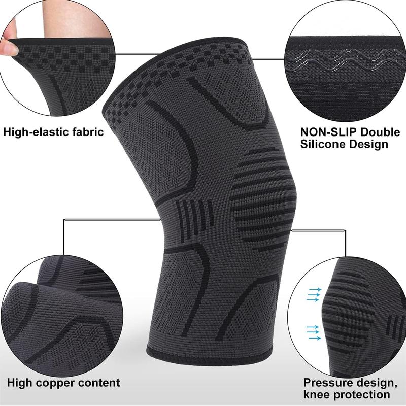 2 Pack Copper Knee Brace Knee Compression Sleeve Support for Men Women Knee Working Out Running Sport