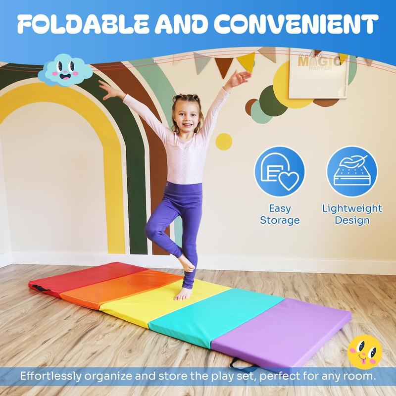 Kids' Rainbow tumbling mat-foldable gymnastics exercise mat for home and outdoor use