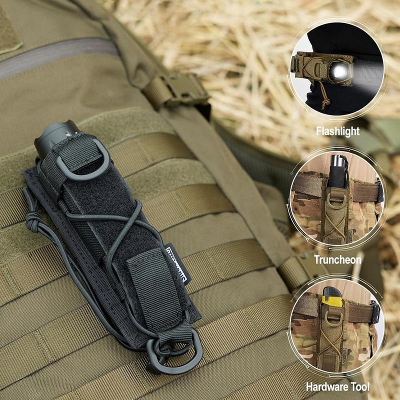 OneTigris MOLLE Flashlight Holder for Belt Pouch for Torch Linear Hand Tool with Open-top MOLLE Strap for Vertical & Horizontal Carrying