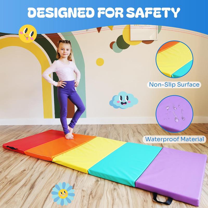 Kids' Rainbow tumbling mat-foldable gymnastics exercise mat for home and outdoor use