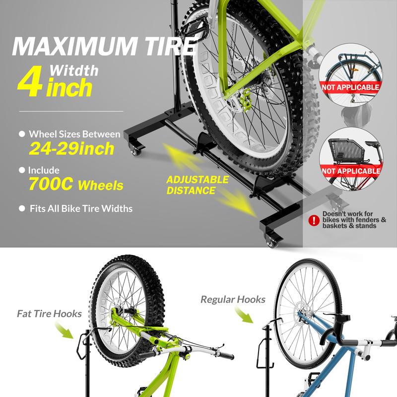 Sttoraboks Bike Stand, Freestanding Indoor Bike Storage Rack Upright Bicycle Floor Stand Indoor Bike Holder with Adjustable Height for Garage & Apartment - for Wheels Sizes up to 29”