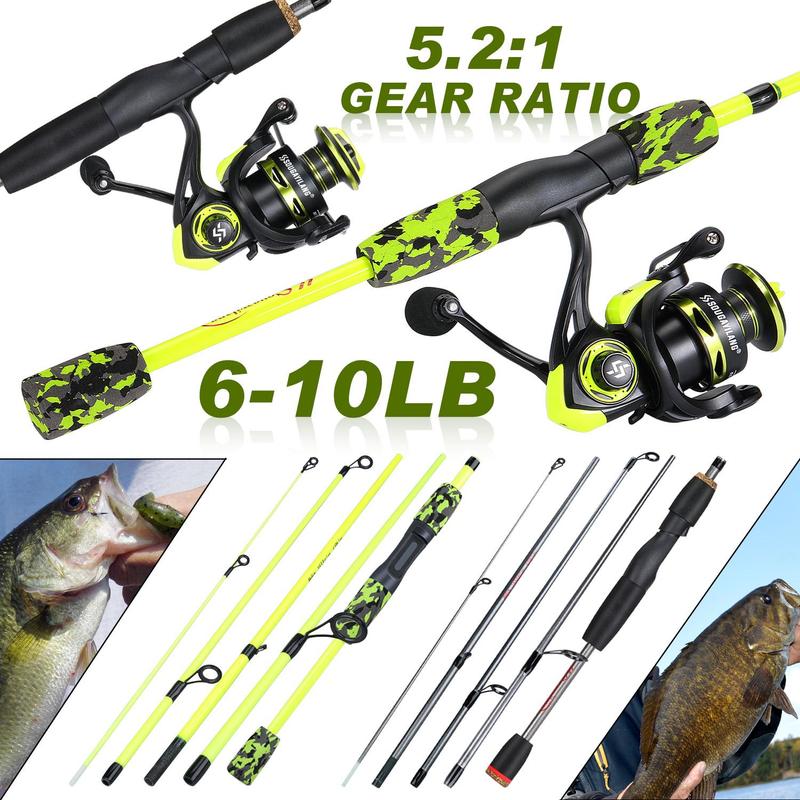 Fishing Rod and Reel Combo, 1 Set Portable 4 Sections Fishing Rod with Spinning Fishing Reel, Fishing Gear for Beginner and Travel,  Fishing Gear