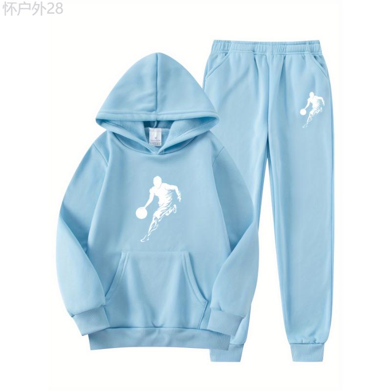 2pcs Boy's Basketball Player Print Hooded Outfit, Hoodie & Pants Set, Boys Clothes For Daily & Outdoor Wear, As Gift