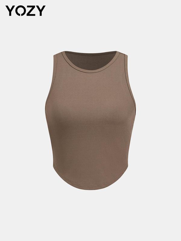 YOZY Women's Solid Round Neck Tank Top, Sporty Sleeveless Top for Yoga Gym Workout, Ladies Summer Clothes