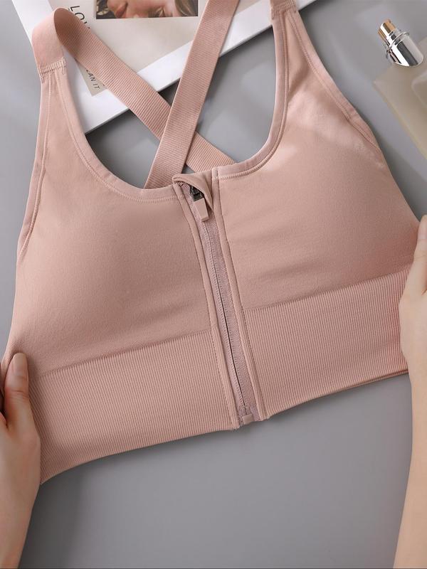 Women's Solid Criss Cross Sports Bra, Breathable Comfortable High Stretch Sports Bra, Ladies Sportswear for Indoor Outdoor Wear