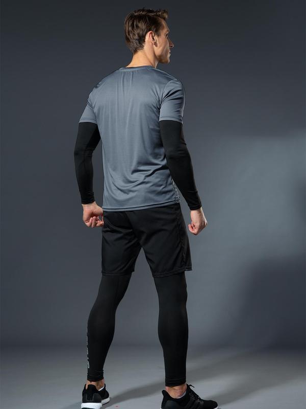 Men's Round Neck Sports Tee& Drawstring Waist Shorts & Letter Tape Pants Set, Long Sleeve & Short Sleeve Crew Neck T-shirt & Pocket Shorts & Skinny Pants, Sportswear Set for Running Gym Workout