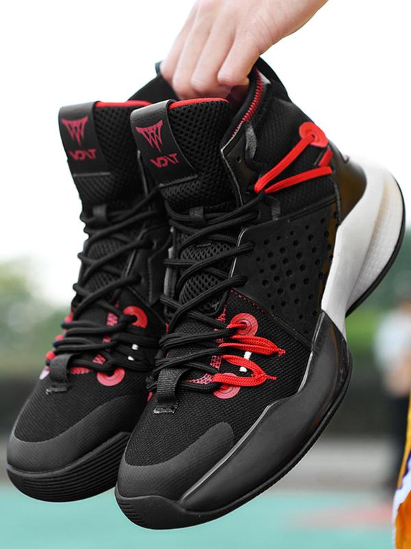 Men's Patchwork High Top Basketball Shoes, Breathable Non-slip Shock Absorption Basketball Shoes, Basketball Footwear for All Seasons