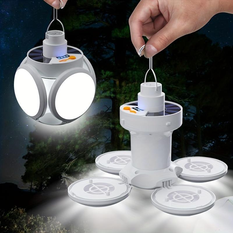 Solar Powered Football Shaped Light, Portable USB Rechargeable LED Bulb Light, 5-sided Luminous Camping Emergency Light for Camping Hiking Fishing