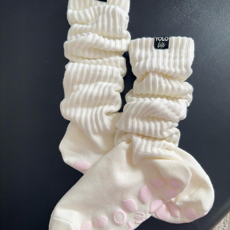 YOLO LIFE Slouchy Pilates Grip Socks - Cream Pastel Pink