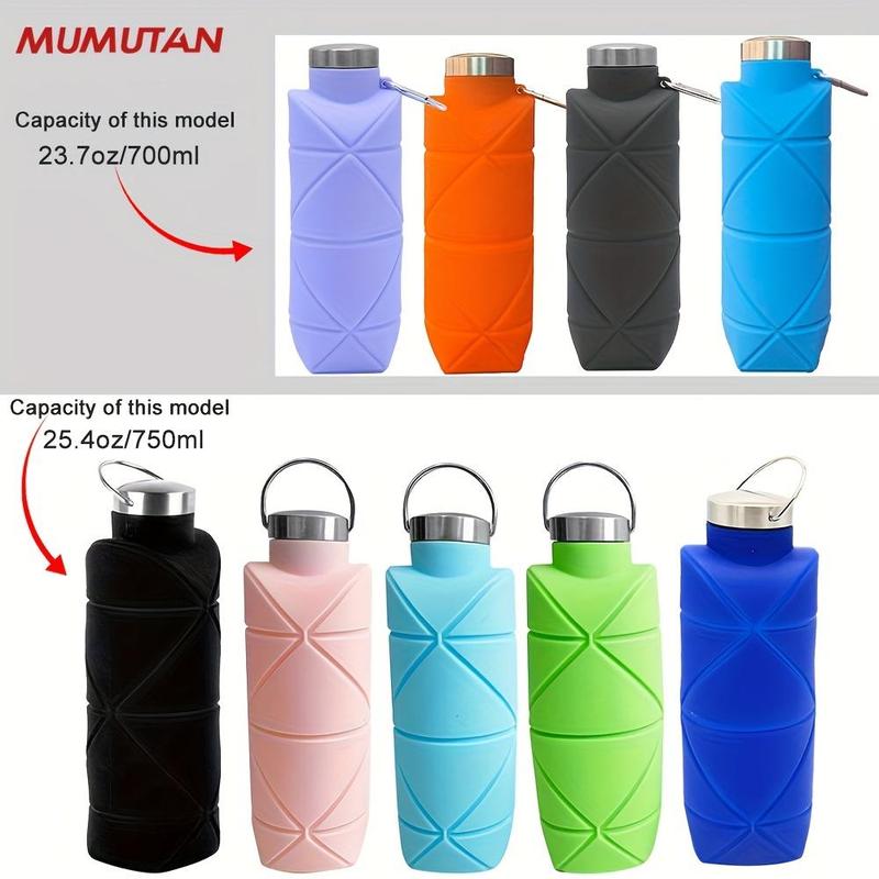 Portable Silicone Water Bottle, Foldable Leak Proof Sports Drinkware with Handle, Washable Reusable Mug, Lightweight Cup for Outdoor Camping Hiking