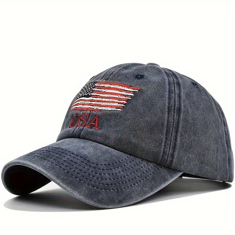 2 Pack Vintage Style Denim Baseball Cap with American Flag Embroidery Adjustable Patriotic American Hat for Men and Women