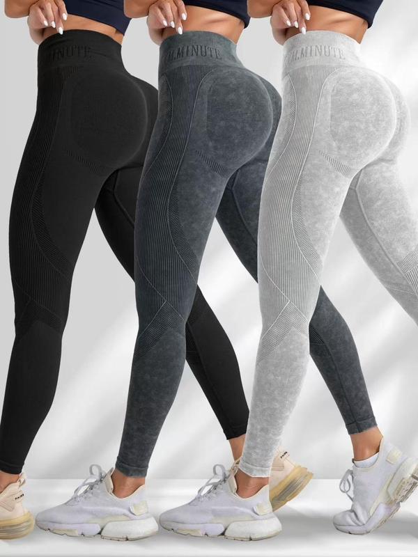 Women's Solid Textured High Waist Sports Leggings, Casual Comfy Breathable Seamless Pants for Yoga Gym Workout Running, Ladies Sportswear for All Seasons