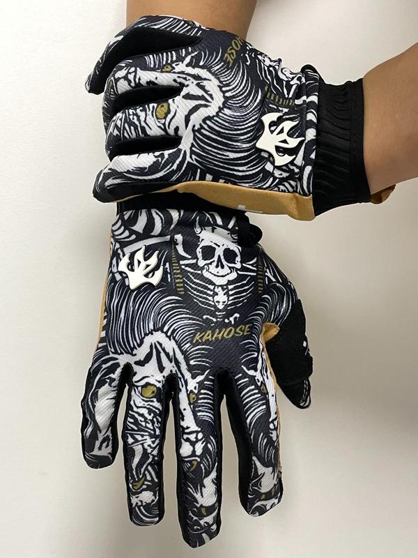 Skull & Letter Print Sports Gloves, Breathable Comfortable Non-slip Cycling Gloves, Sports Bike Gloves for Men & Women, Football Gloves, Sports & Outdoor Clothes Accessories