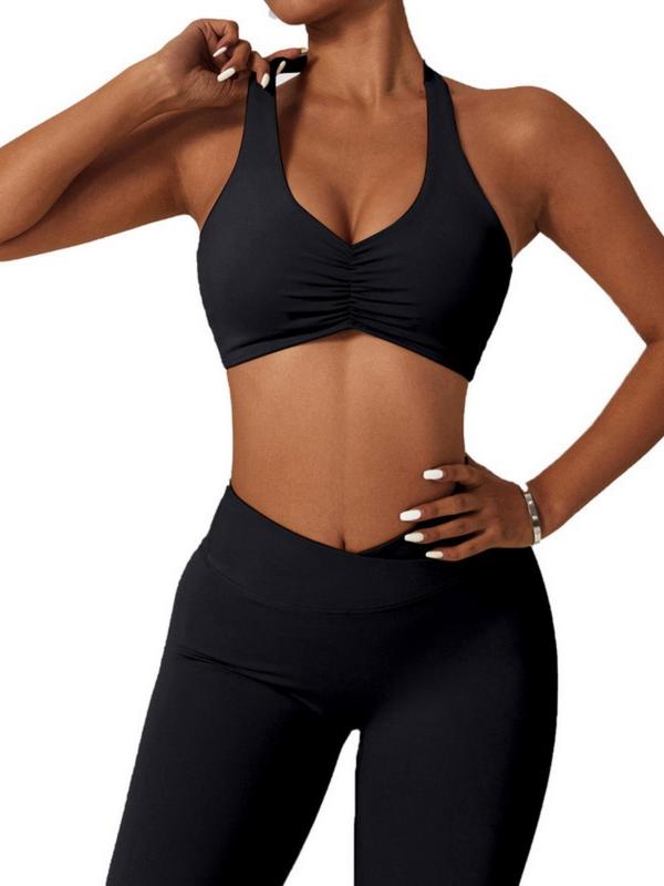 Women's Solid Ruched Wireless Sports Bra, Breathable Comfortable Quick Drying Sports Bra, Ladies Sportswear for Yoga Gym Workout