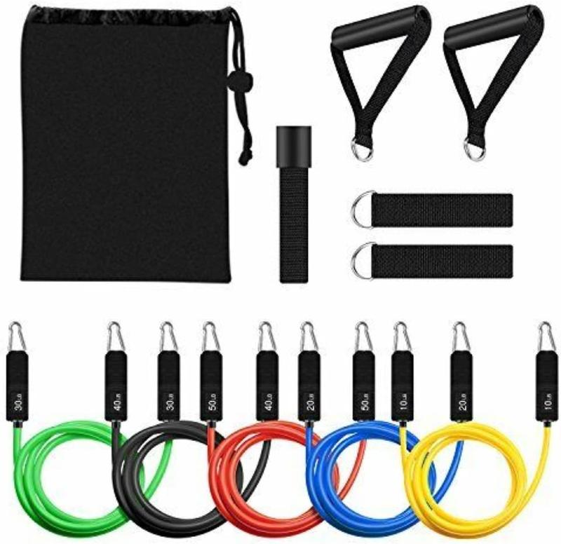 11 PCS Resistance Band Set Yoga Pilates Abs Exercise Fitness Tube Workout Bands