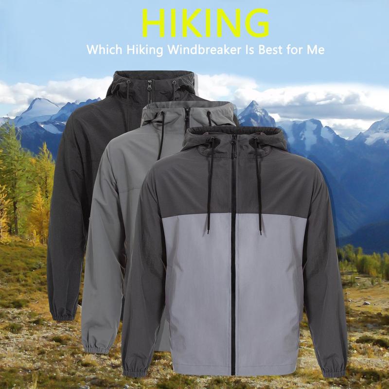 Hiking Windbreaker for men - Sports Jacket with Hood and Pockets